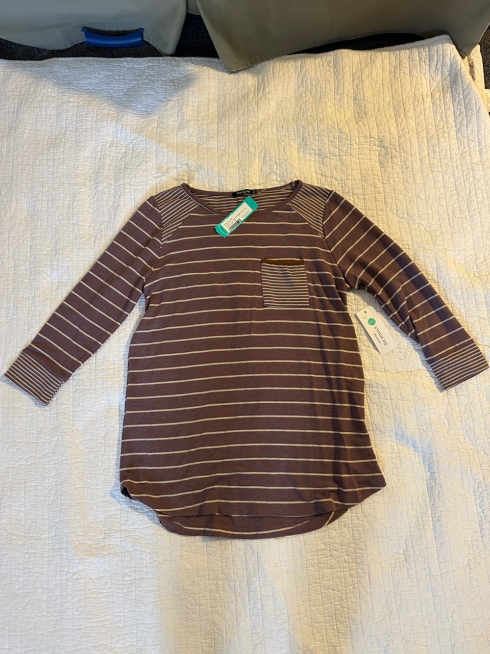Pink Clover Brown and White Striped Long Sleeve Pocket Top